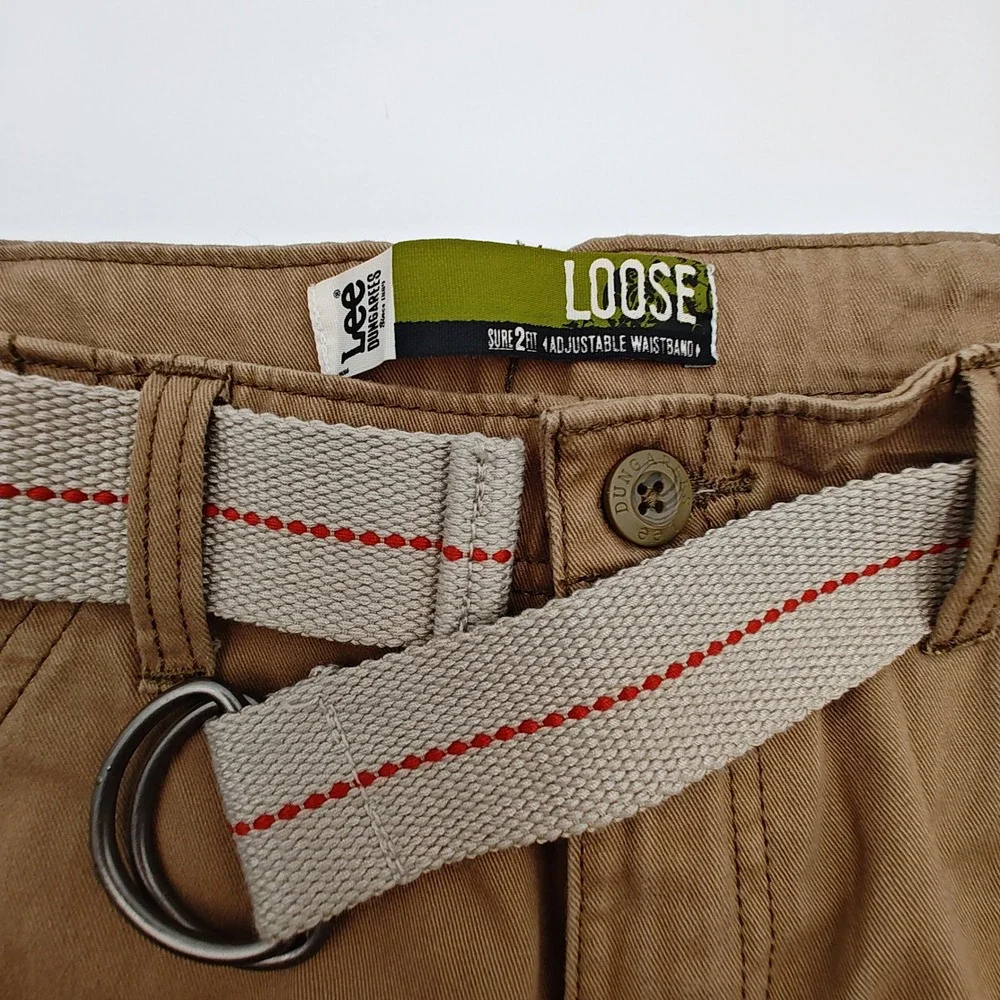 Lot 2 Lee‎ Dungarees Youth Cargo Shorts Size 12 Regular w Belts Khaki Gray
